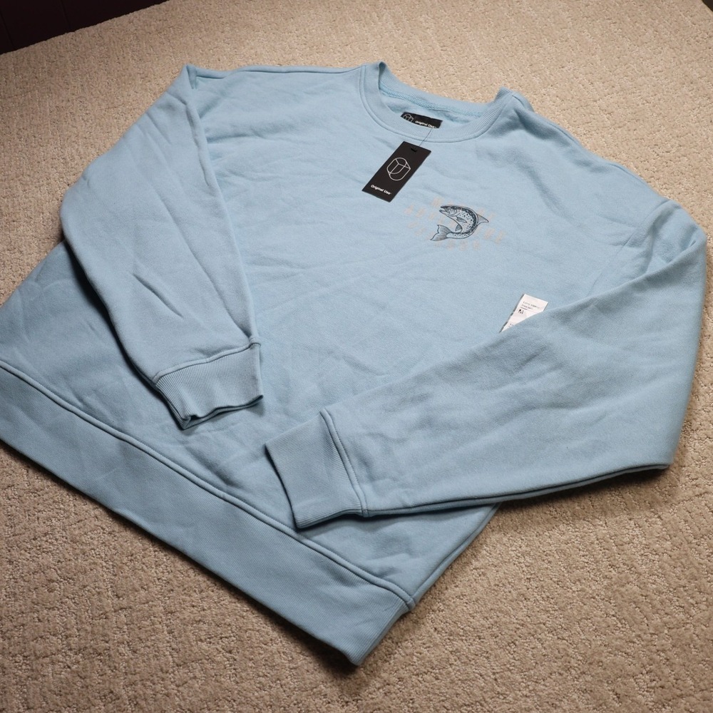 Original Use Mens Blue Trout Graphic Crew Neck Sweatshirt Size M AZ-034